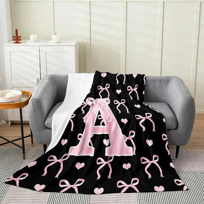 Black Pink Alphabet Flannel Blanket