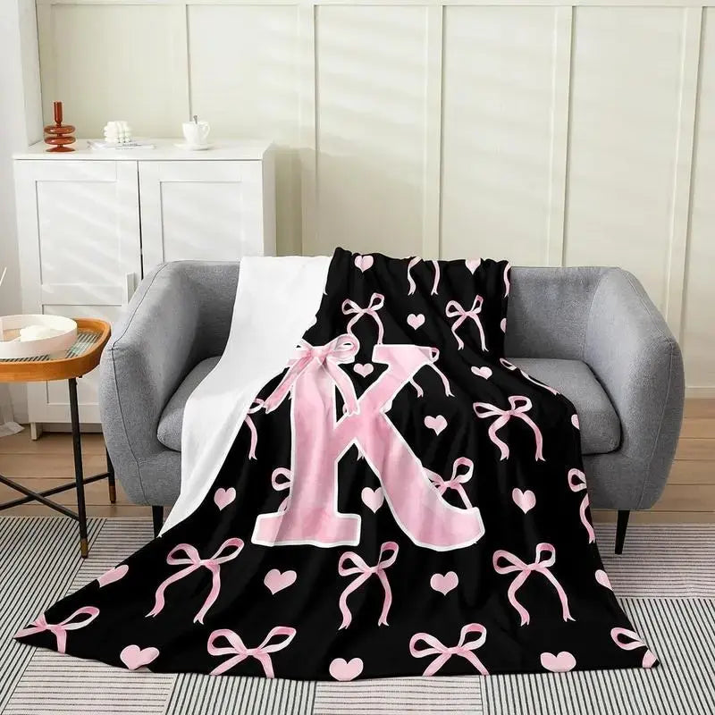 Black Pink Alphabet Flannel Blanket