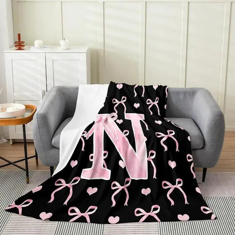 Black Pink Alphabet Flannel Blanket