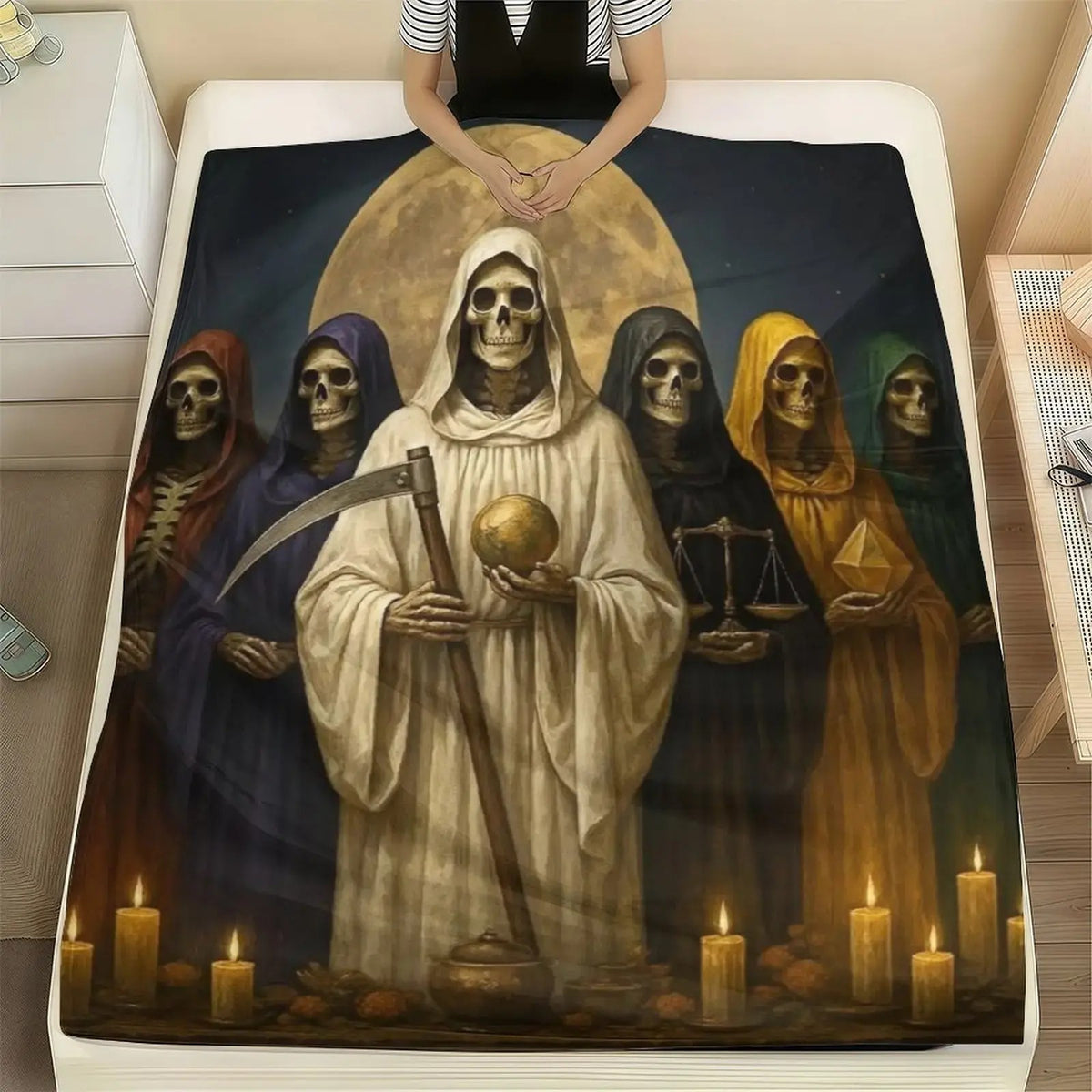Santa Muerte Acceptance Of Fate Flannel Blanket