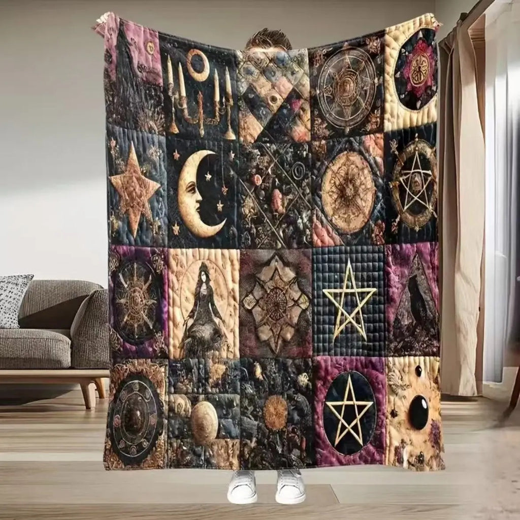 Classic Vintage Gothic Witch Quilted Flannel Throw Blanket