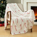 Christmas Candy Cane Blanket Red & White Striped Candy Cane Pattern Soft Cozy Flannel Throw Blanket