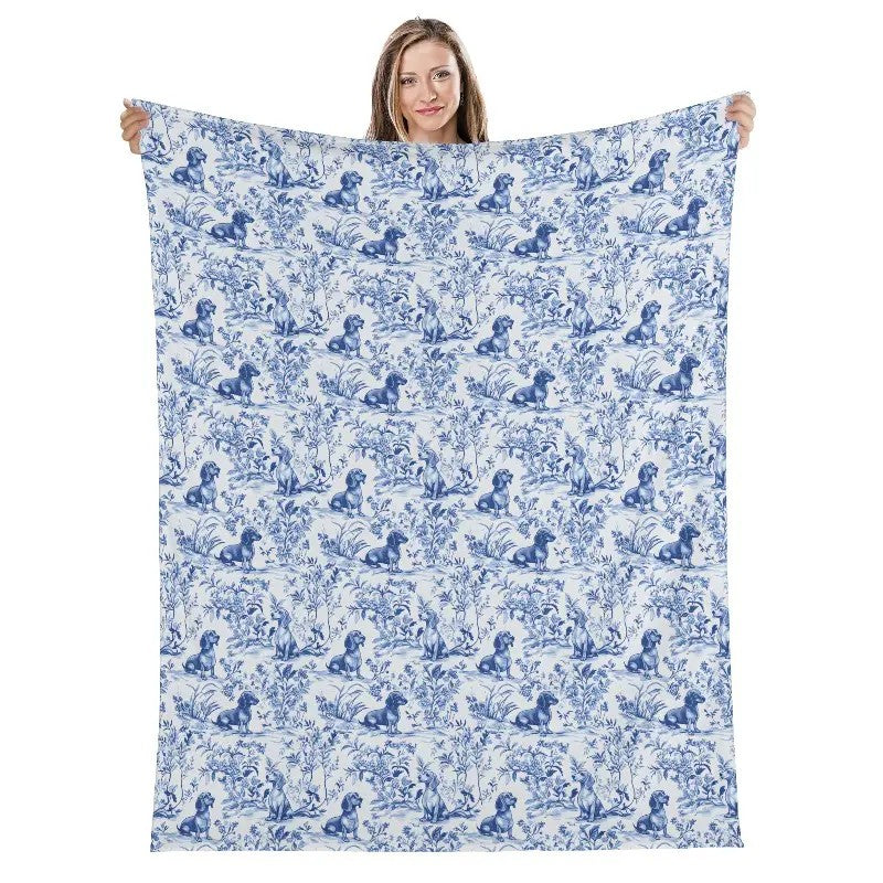 Dachshund Sage French Toile Blanket