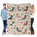 Dachshund Dog Floral Flannel Blanket