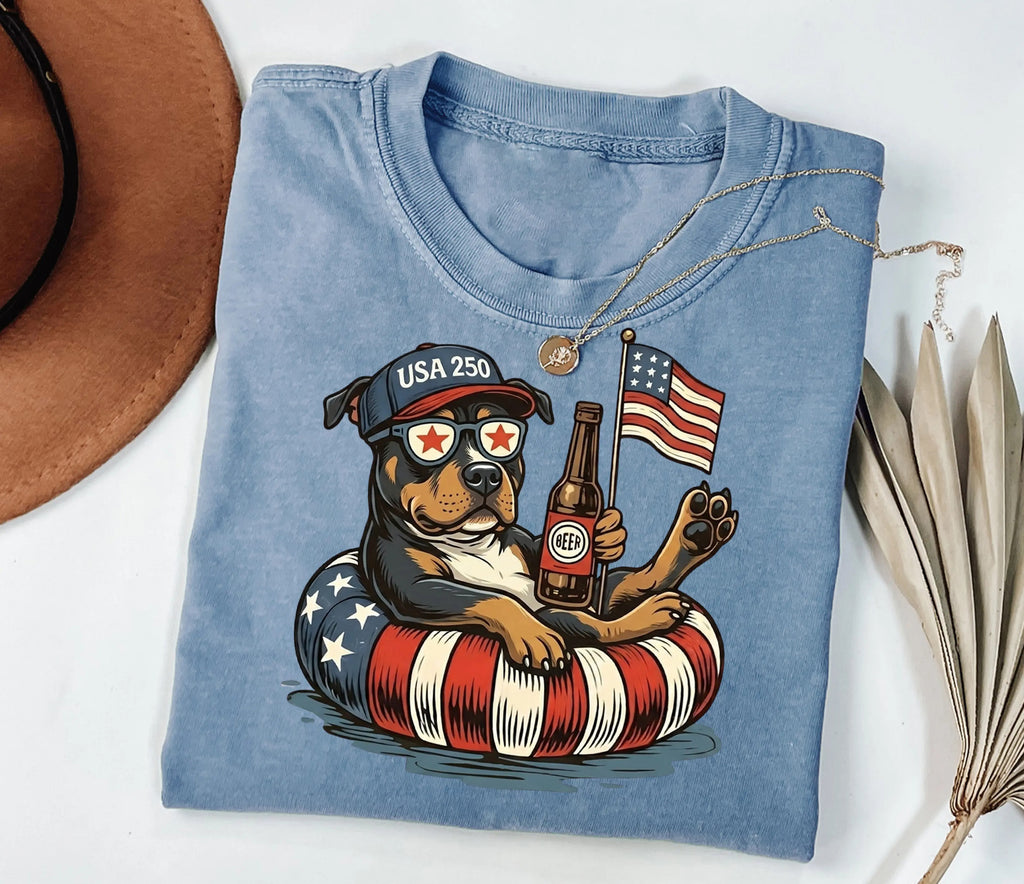 Funny Patriotic Dog USA 250 Independence Day 4th of July Graphic For Dog Lover T-Shirt/Sweatshirt/Hoodie