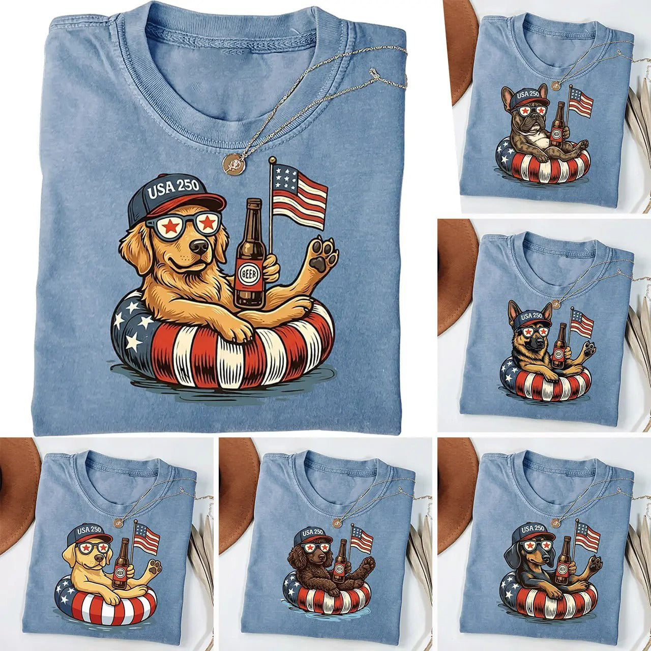 Funny Patriotic Dog USA 250 Independence Day 4th of July Graphic For Dog Lover T-Shirt/Sweatshirt/Hoodie