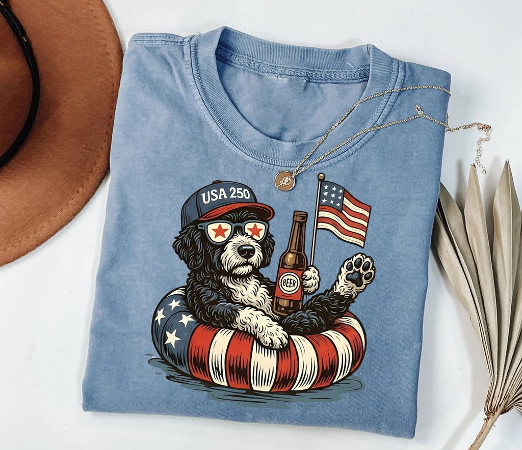 Funny Patriotic Dog USA 250 Independence Day 4th of July Graphic For Dog Lover T-Shirt/Sweatshirt/Hoodie