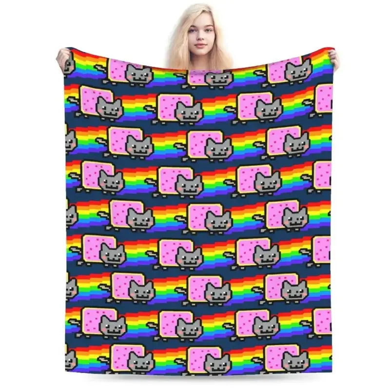 Rainbow Star Nyan Cat Pixel Flannel Blanket