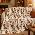 Cute Fall Ghost Pumpkin Floral Autumn Halloween Flannel Throw Blanket