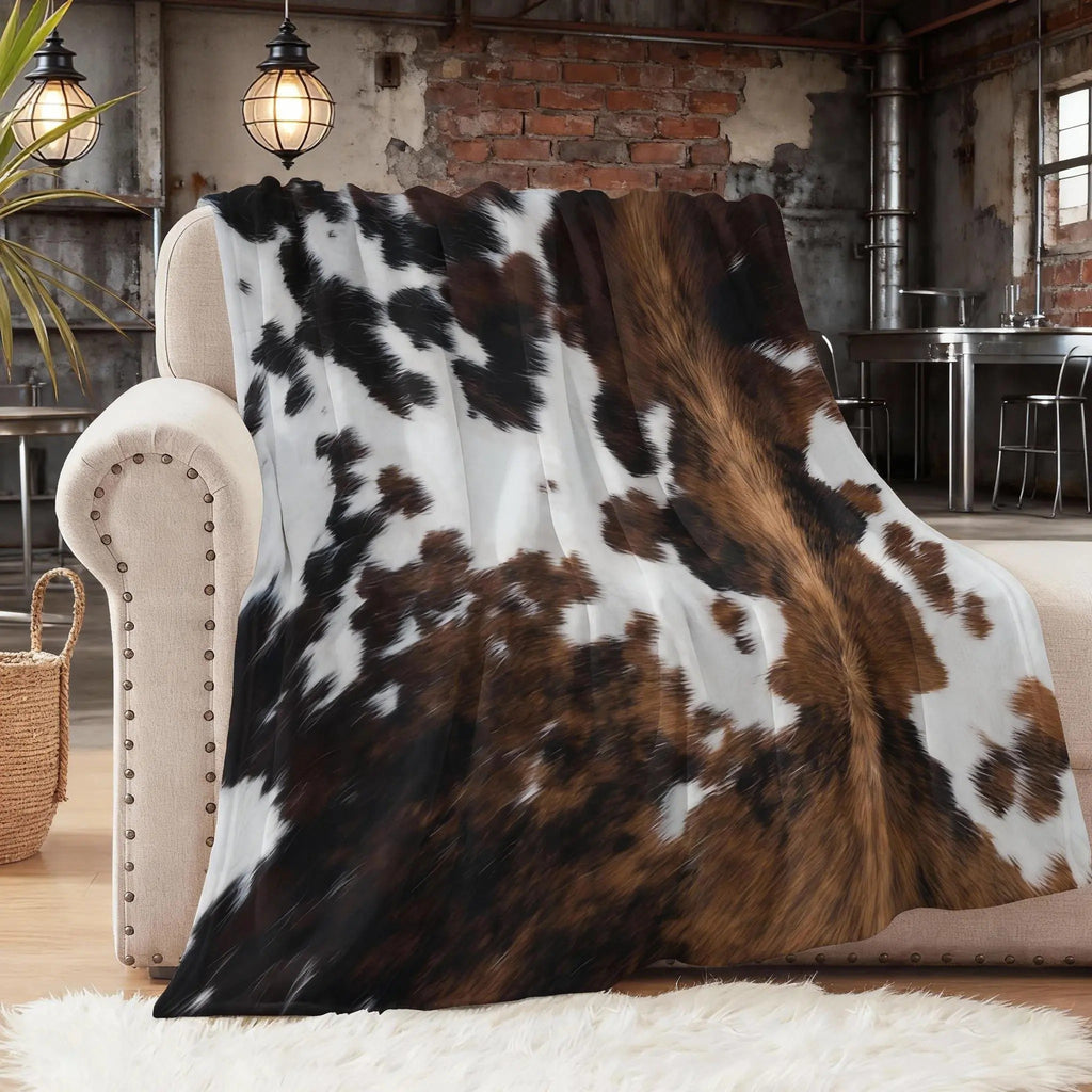 Cow Print Rustic Living Flannel Blanket