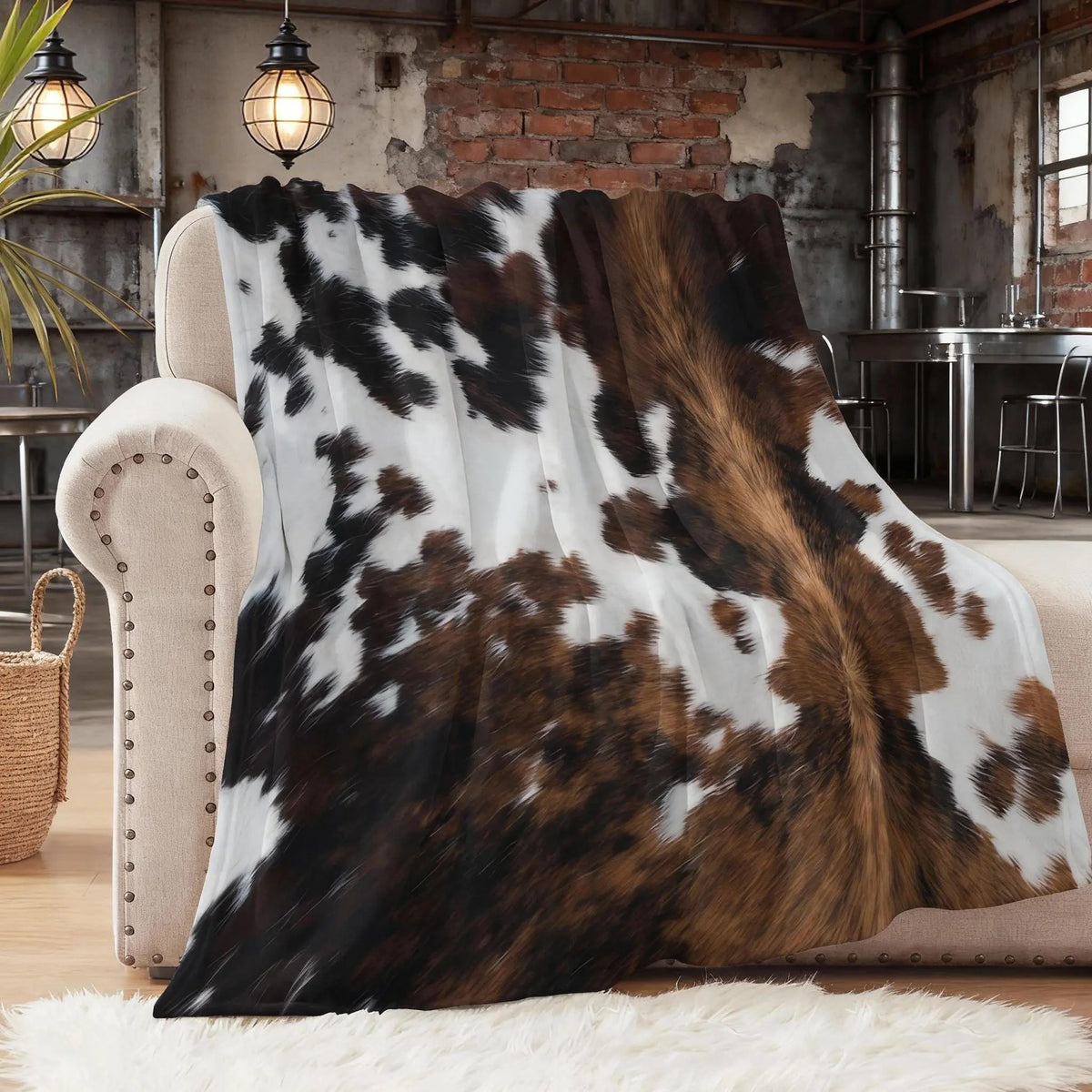 Cow Print Rustic Living Flannel Blanket