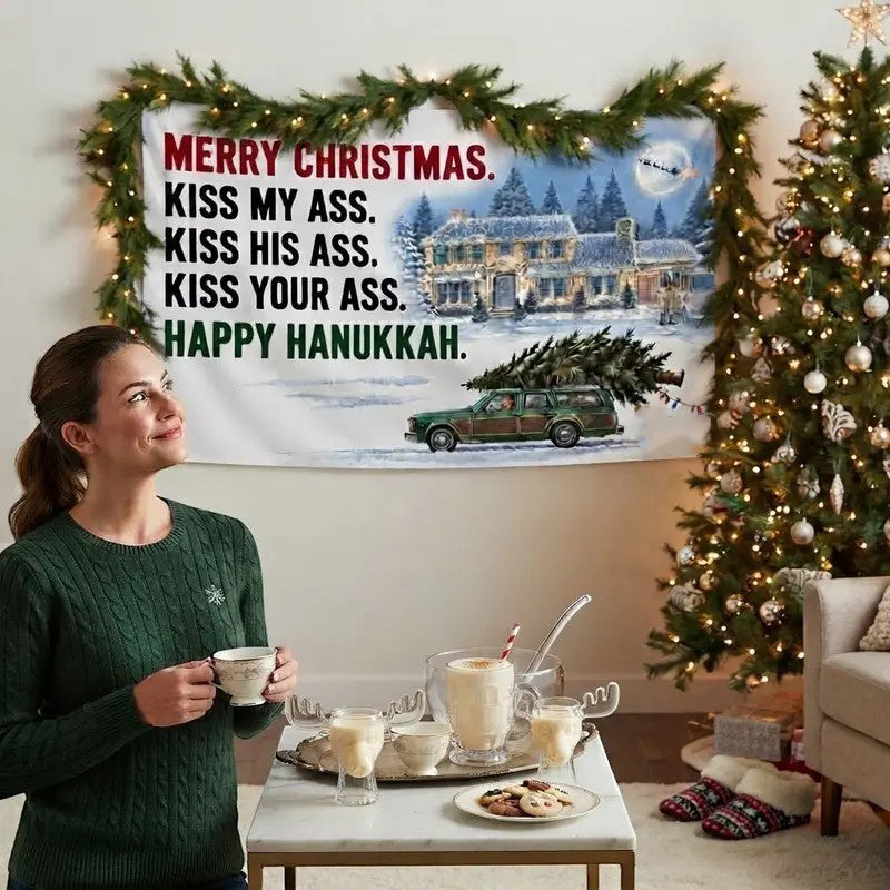 Merry Christmas Happy Hanukkah Holiday Holiday Part Quote Flag