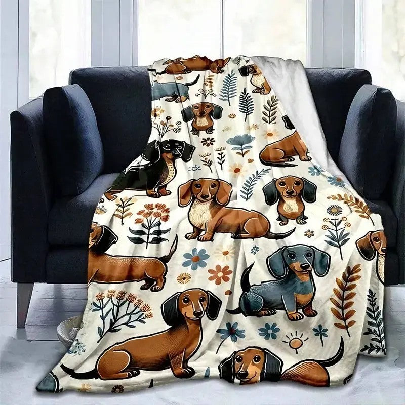 Super Soft Cute Dachshund Print 3D Flannel Throw Blanket