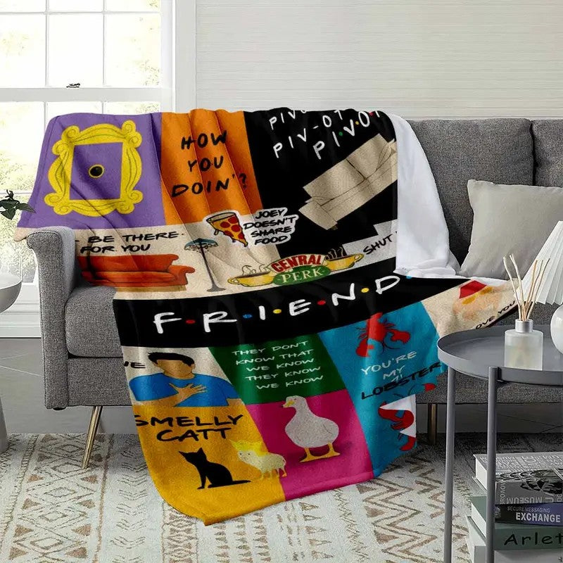 Retro 90s Sitcom Inspired Colorful Patchwork Funny Quotes Flannel Blanket