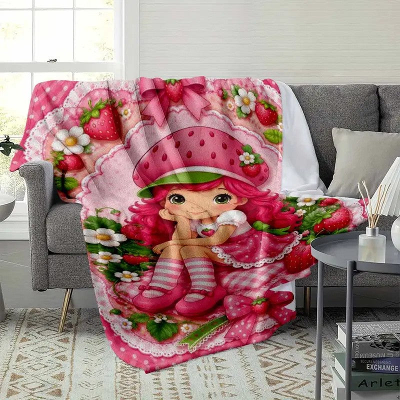 Kawaii Strawberry Princess Flannel Blanket