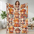 Cute Highland Cow Print Adorable Baby Cows Cozy Farmhouse Decor Flannel Blanket
