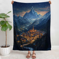 Fantasy Book Lovers Gift Enchanted Mountain Kingdom Starry Night Sky & Golden Castle Print Soft Flannel Blanket