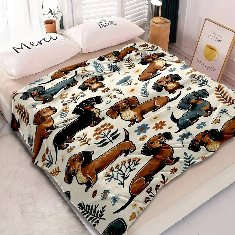 Super Soft Cute Dachshund Print 3D Flannel Throw Blanket
