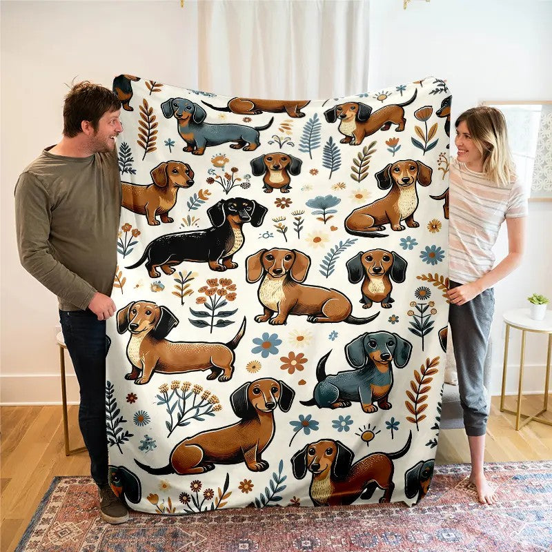 Super Soft Cute Dachshund Print 3D Flannel Throw Blanket