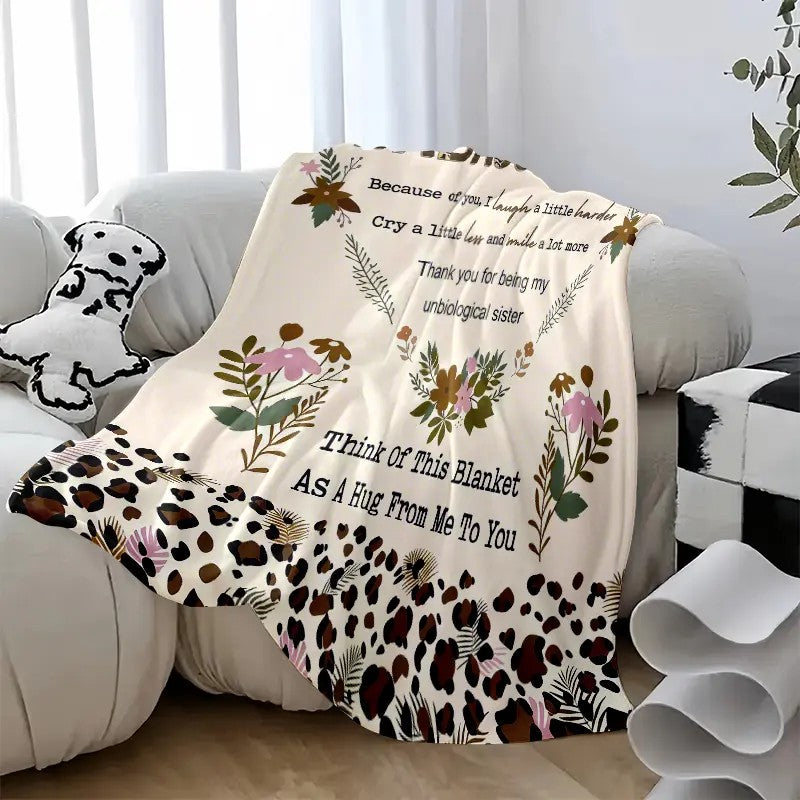 To My Badass Bestie Floral Letter Design Leopard Print Friendship Gift Soft Flannel Throw Blanket