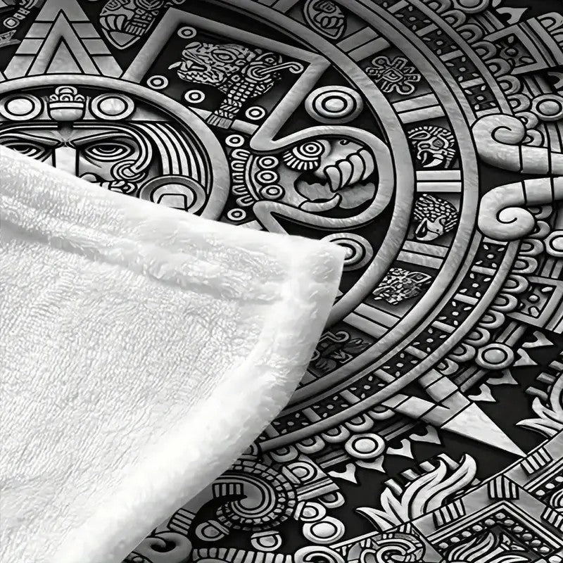 Aztec Sun Stone Blanket Ancient Tribal Calendar Relief Graphic Flannel Throw Blanket