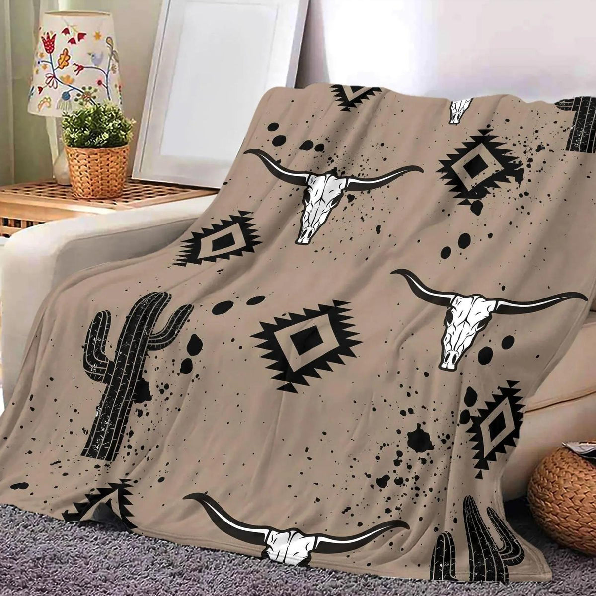 Western Desert Cactus Bull Head Pattern Blanket