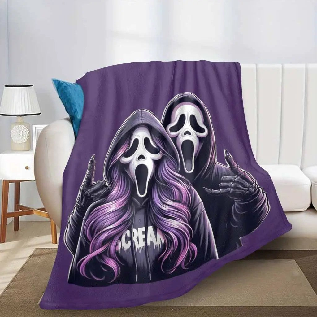Purple Ghost Duo Flanne Horror Mask Art Blanket