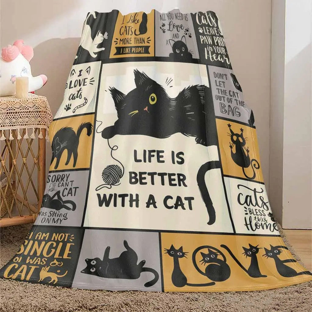 Whimsical Cartoon Paw Print Kitty Design Flannel Blanket