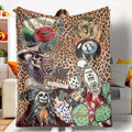Vintage Western Cowgirl Skull Leopard Print Collage Flannel Blanket