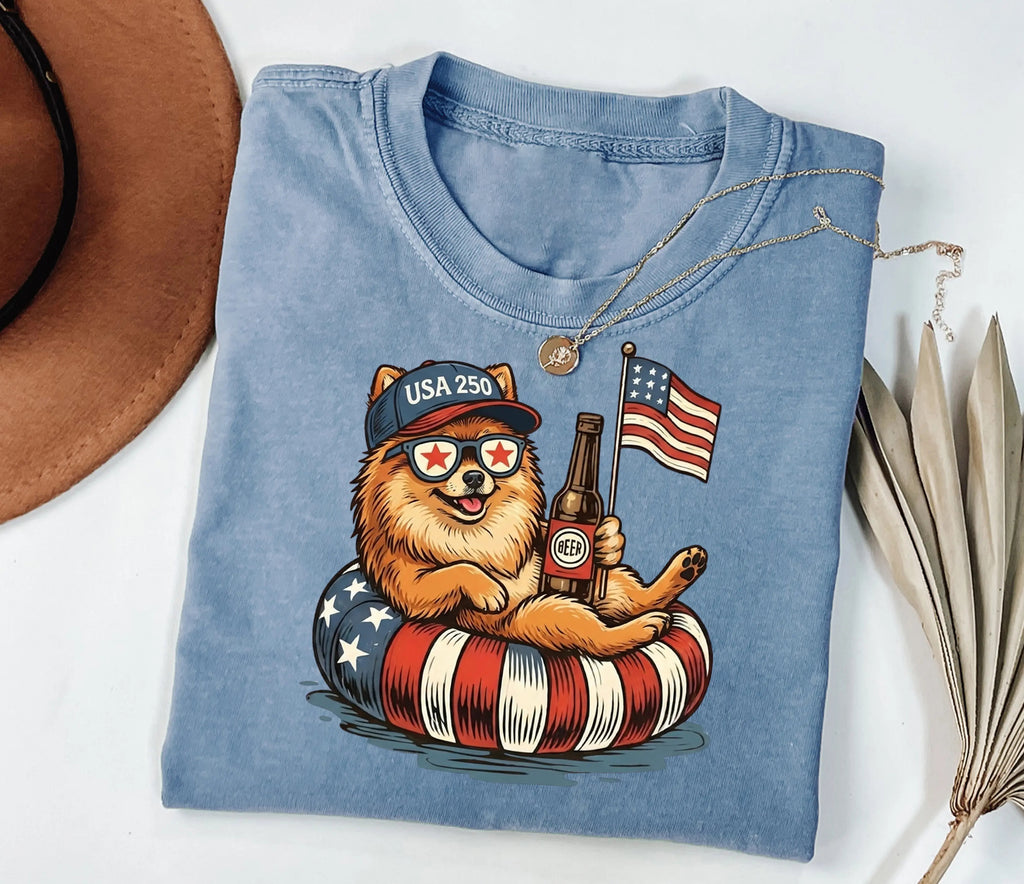 Funny Patriotic Dog USA 250 Independence Day 4th of July Graphic For Dog Lover T-Shirt/Sweatshirt/Hoodie