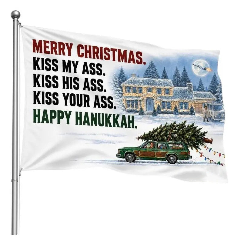 Merry Christmas Happy Hanukkah Holiday Holiday Part Quote Flag