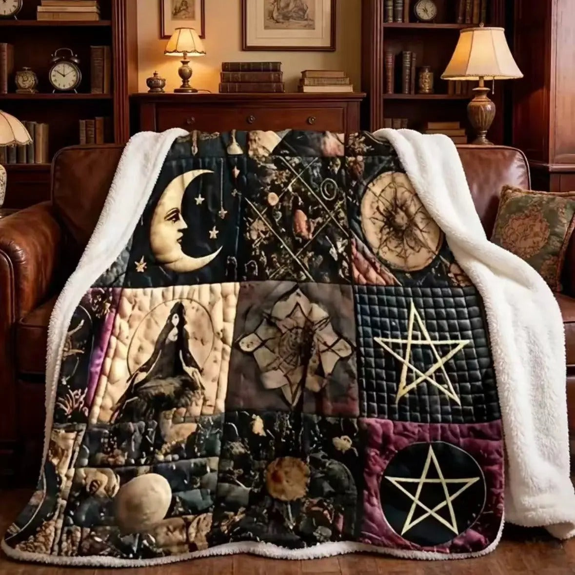 Classic Vintage Gothic Witch Quilted Flannel Throw Blanket