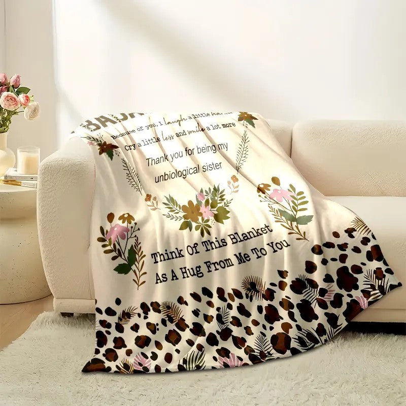 To My Badass Bestie Floral Letter Design Leopard Print Friendship Gift Soft Flannel Throw Blanket