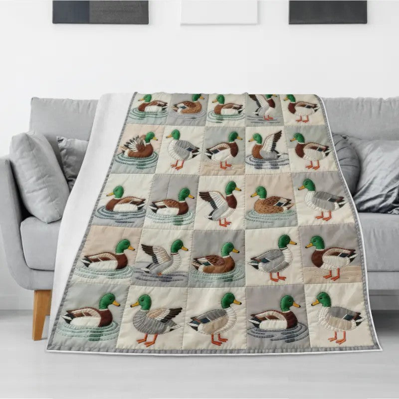Vintage Mallard Duck Patchwork Flannel Blanket