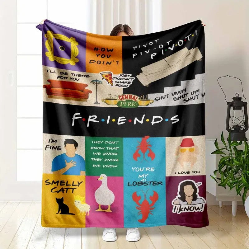 Retro 90s Sitcom Inspired Colorful Patchwork Funny Quotes Flannel Blanket