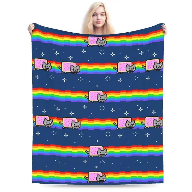 Rainbow Star Nyan Cat Pixel Flannel Blanket