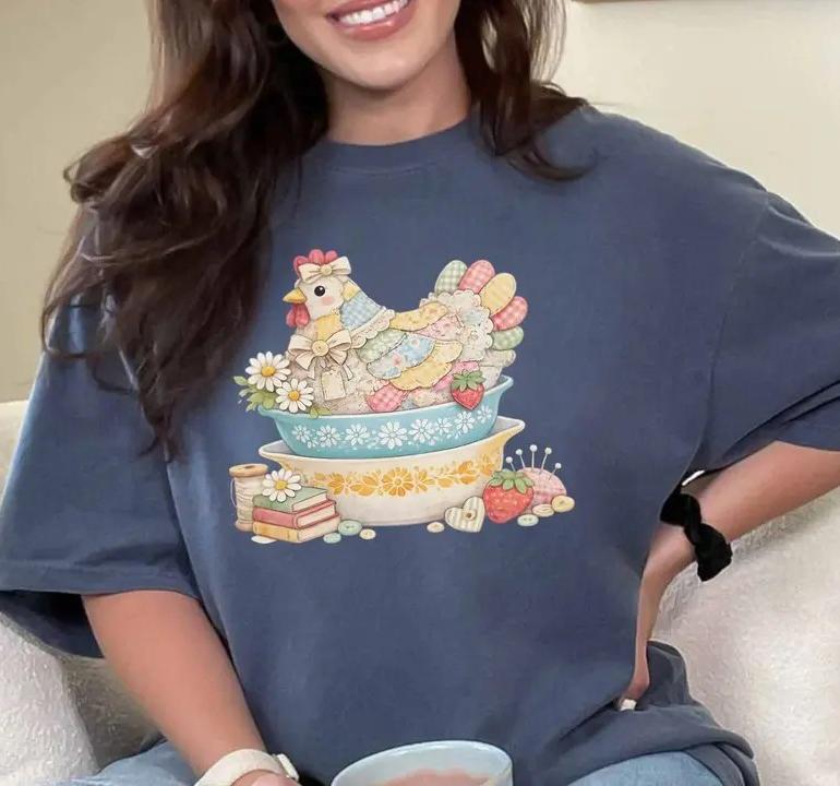 Patchwork Vintage Chicken Pyrex Inspired T-Shirt / Sweatshirt / Hoodie