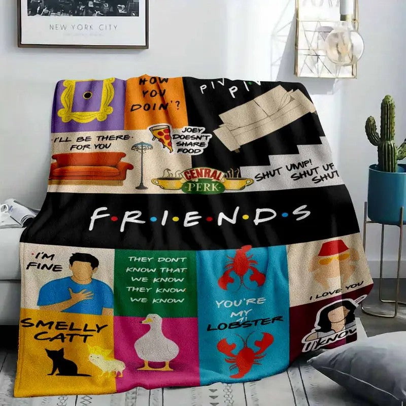 Retro 90s Sitcom Inspired Colorful Patchwork Funny Quotes Flannel Blanket