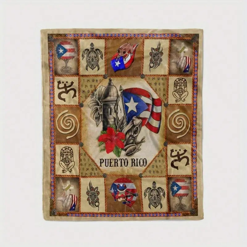 Puerto Rico Flag Cultural Patchwork Flannel Blanket
