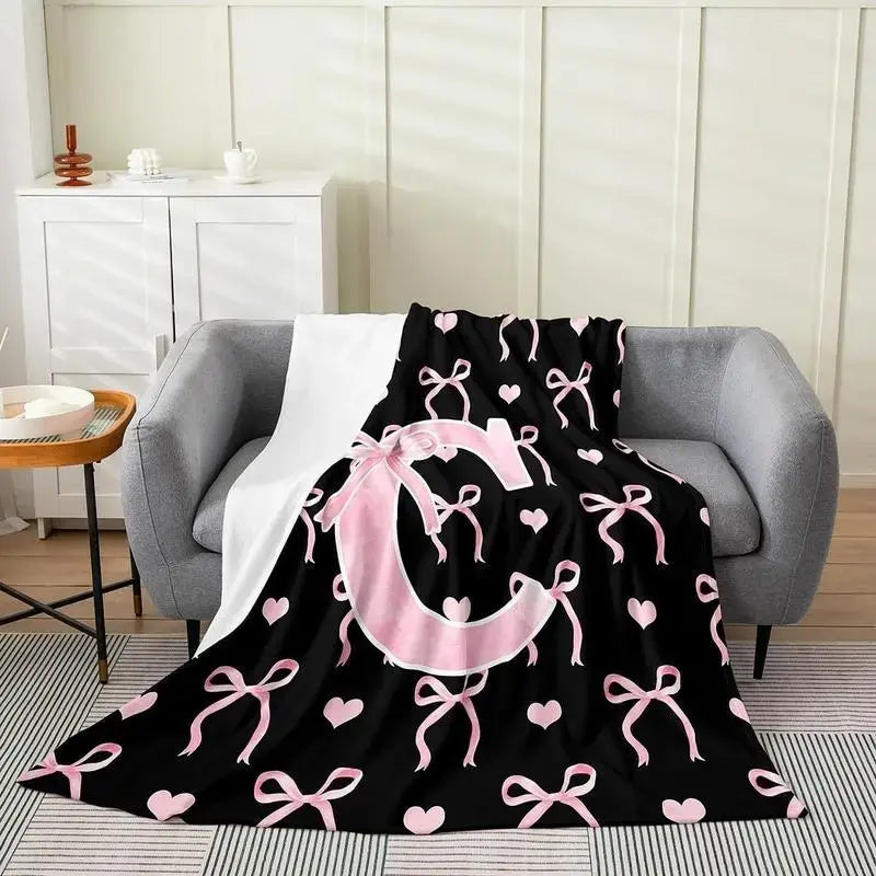 Black Pink Alphabet Flannel Blanket