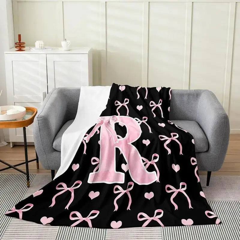 Black Pink Alphabet Flannel Blanket