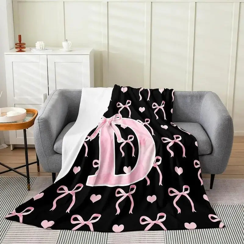 Black Pink Alphabet Flannel Blanket