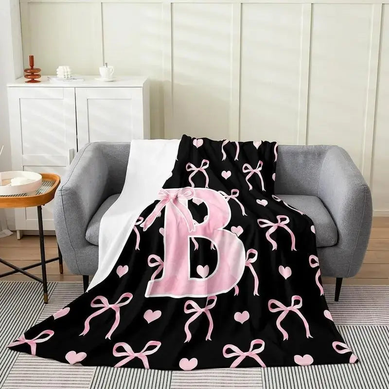 Black Pink Alphabet Flannel Blanket