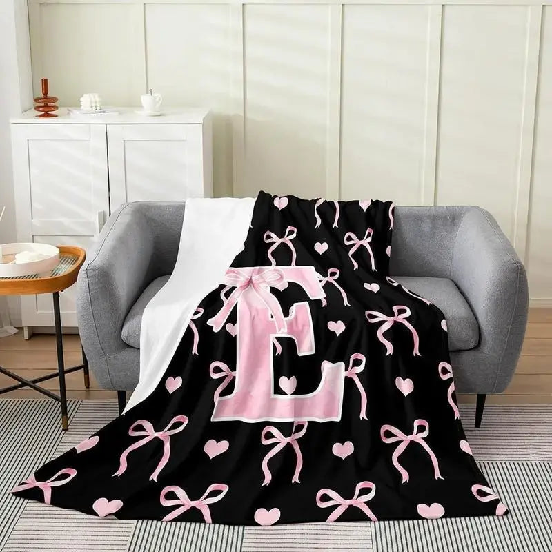 Black Pink Alphabet Flannel Blanket