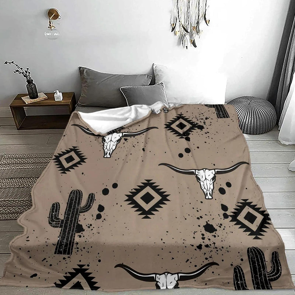 Western Desert Cactus Bull Head Pattern Blanket