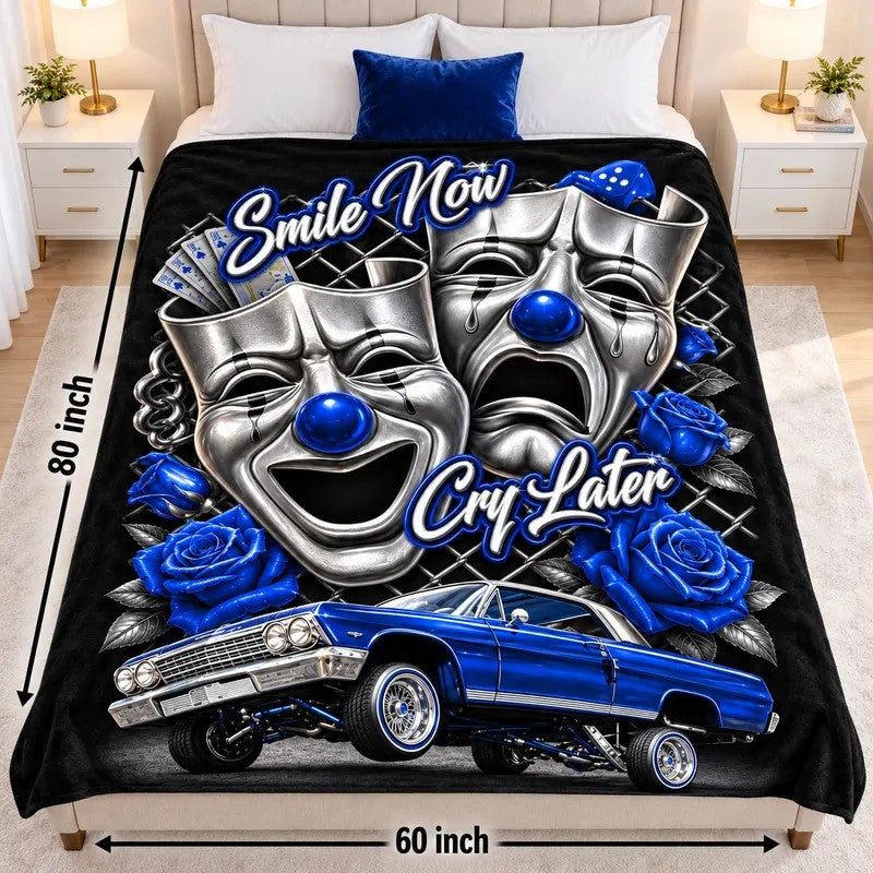 Smile Now Cry Later Cartoon Mask Graphic Flannel Blanket