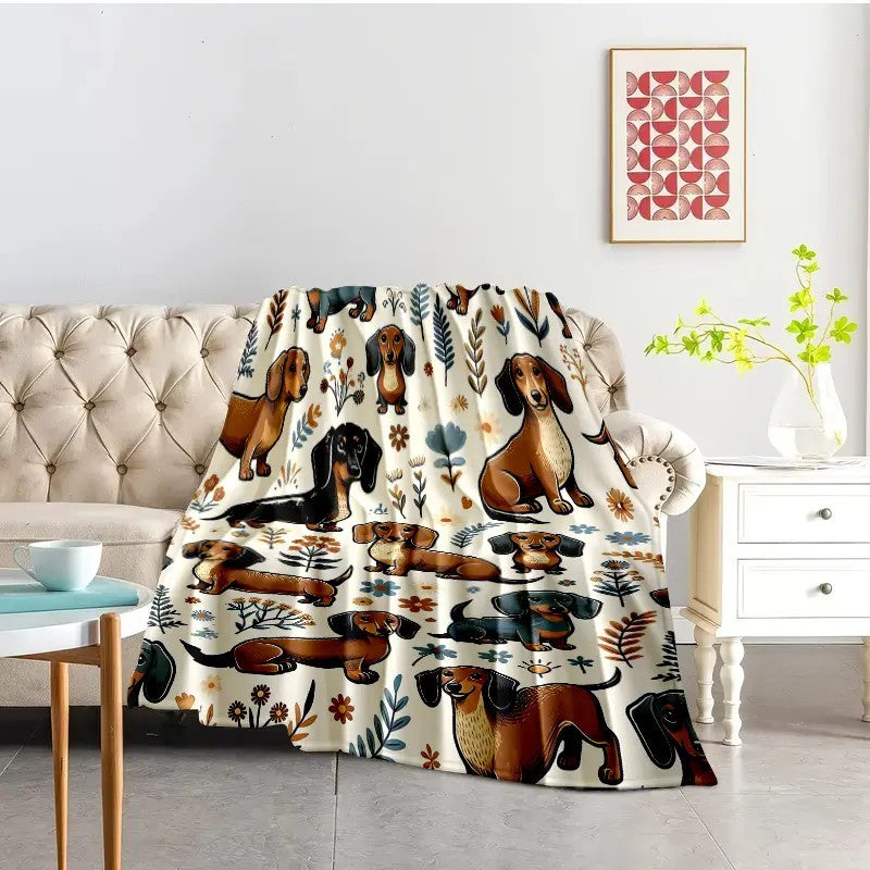 Super Soft Cute Dachshund Print 3D Flannel Throw Blanket