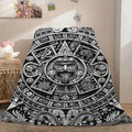 Aztec Sun Stone Blanket Ancient Tribal Calendar Relief Graphic Flannel Throw Blanket