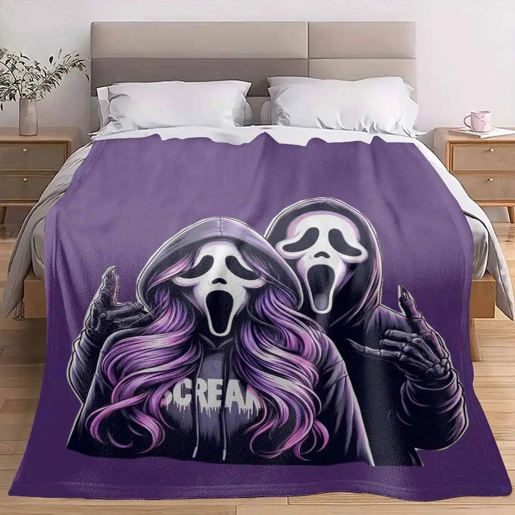 Purple Ghost Duo Flanne Horror Mask Art Blanket