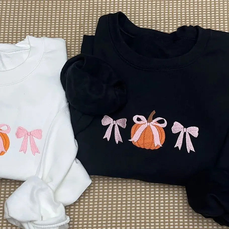 Embroidered coquette pumpkin bow Tee / Sweatshirt / Hoodie